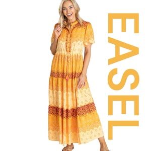 EASEL Tangerine Border Printed Challis Maxi Dress, Size L.